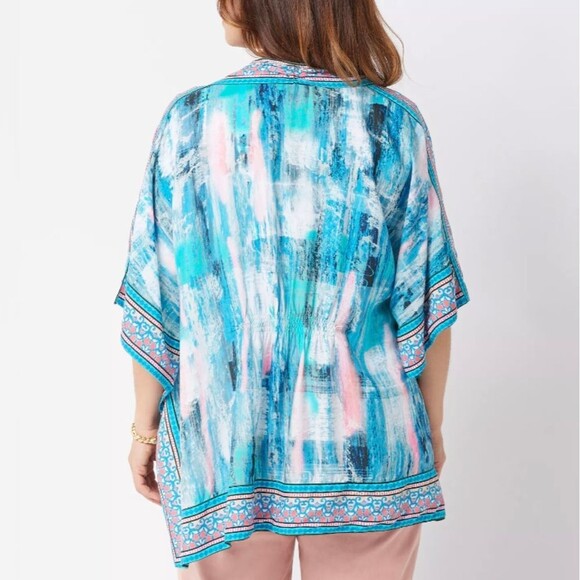 Anthro Tolani Artsy abstract boho kimono cardigan sz L colorful beach vacation - Picture 10 of 10